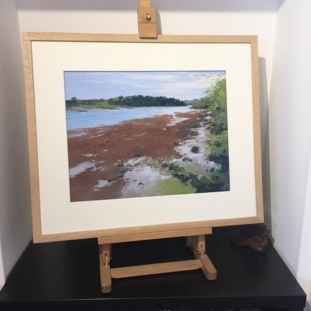 "Lumière d'été sur la rivière" 60x50 cm avec son cadre en baguettes chêne massif et verre antireflet Clear Color
