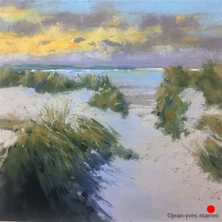 "Soleil couchant sur la dune" pastel sec 26x26 cm   VENDU