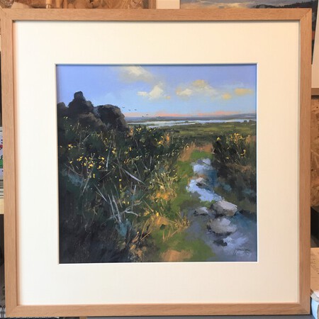 "Vue sur le Lac de Brennilis" 50x50 cm avec son cadre en baguettes chêne massif et verre antireflet Clear Color