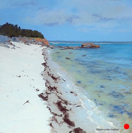 "La plage de la cale à Beg Meil" pastel sec 35x35 cm   VENDU